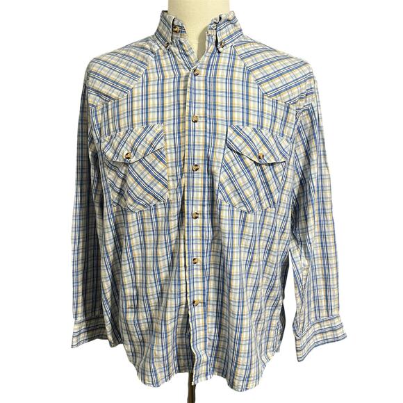 Crazy Cowboy Men's 100% Blue Plaid Western Rodeo Long Sleeve Button Down Sz L - Picture 2 of 5
